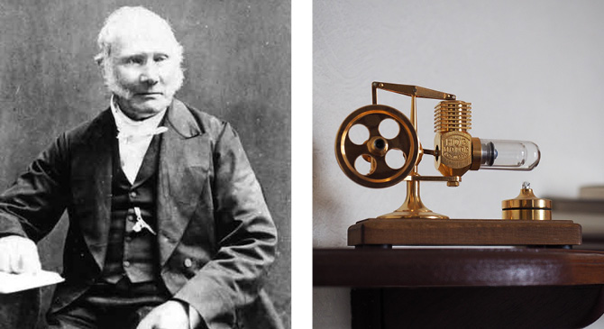 Robert Stirling and a model of an Stirling engine